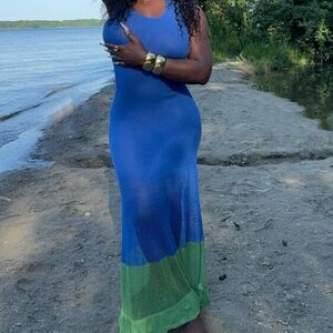 PrettyLittleThing Blue and Green Maxi Dress